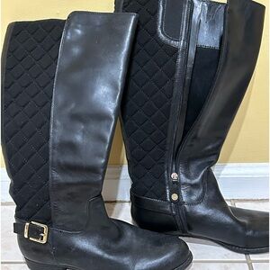 Woman’s black leather/quilted wide leg size 7 1/2 boots.